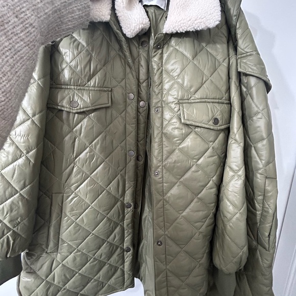 Nasty Gal quilted borg collar coat khaki nwt - Picture 1 of 4